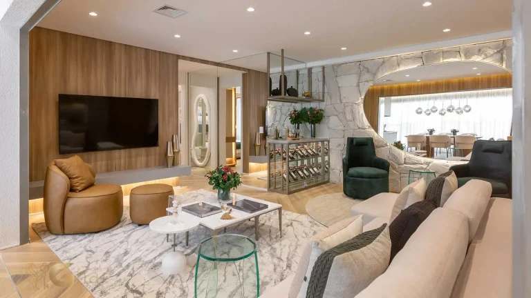 Sala de estar decorada apartamento 100m² MAC Brooklin