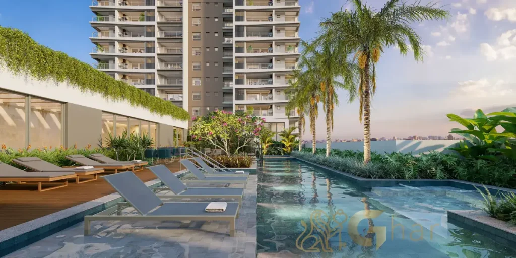 Piscina externa de lazer no MAC Brooklin apartamentos alto padrão