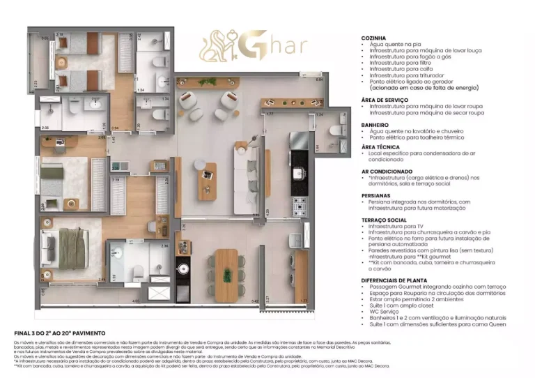 Planta apartamento 120m² 3 suítes MAC Vila Clementino São Paulo