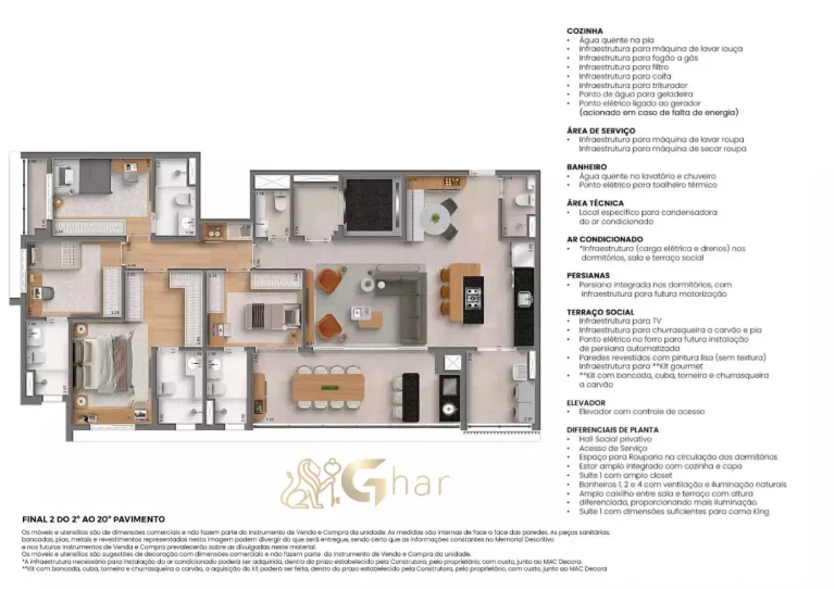 Planta apartamento 157m² 4 suítes cozinha aberta e copa MAC Vila Clementino São Paulo