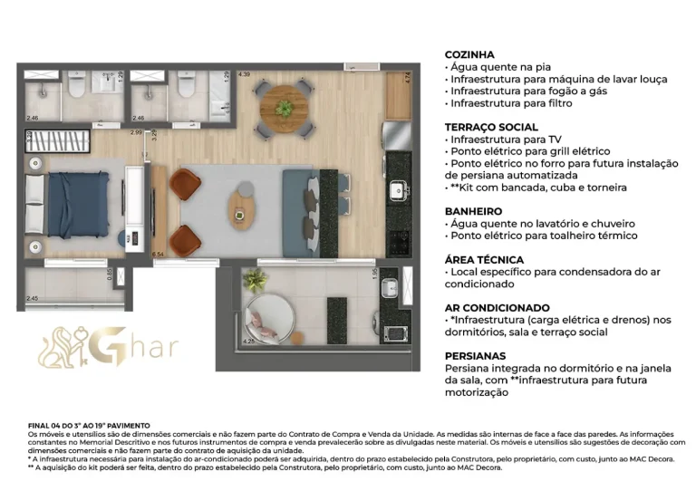 Planta apartamento 64m² 1 suíte sala ampliada MAC Vila Mariana São Paulo