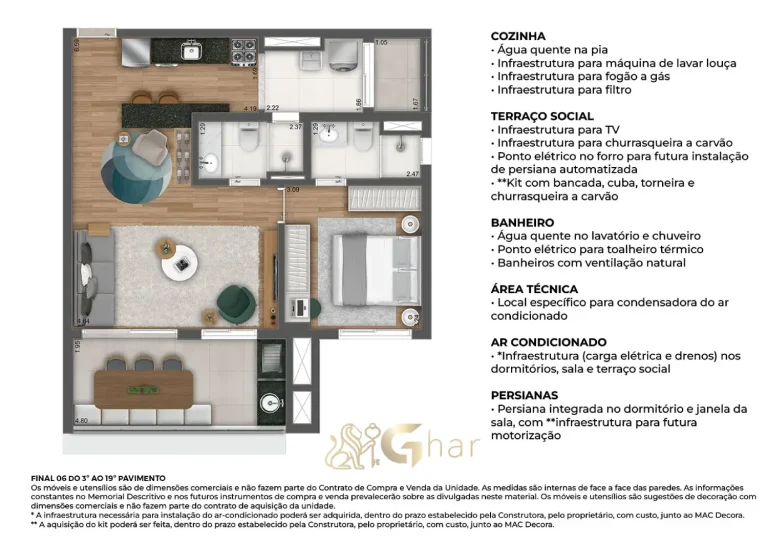 Planta apartamento 68m² 1 suíte sala ampliada MAC Vila Mariana São Paulo