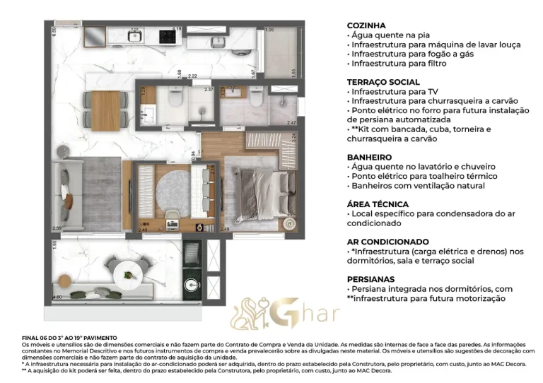 Planta apartamento 68m² 2 dormitórios 1 suíte MAC Vila Mariana São Paulo