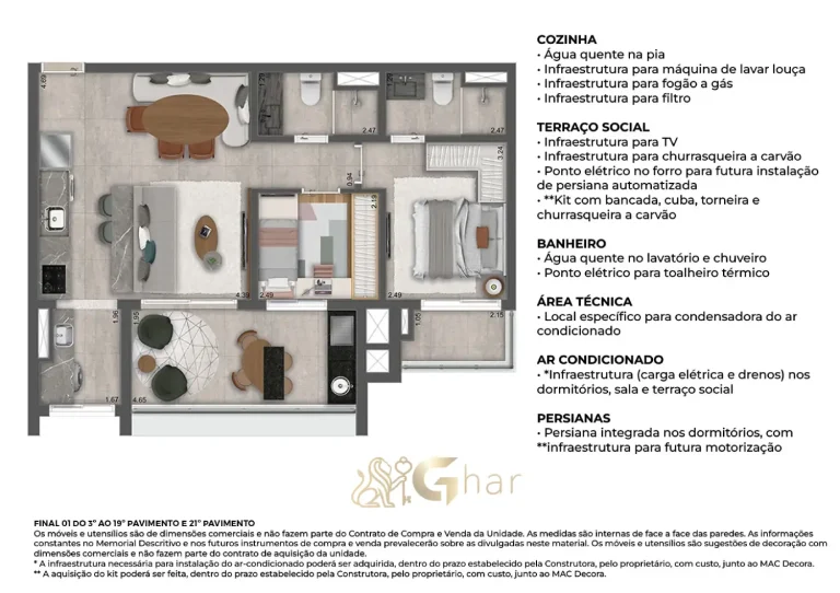 Planta apartamento 69 a 70m² 2 dormitórios 1 suíte MAC Vila Mariana São Paulo