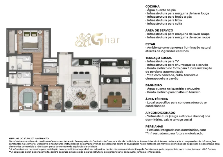 Planta apartamento 89m² 2 suítes com office MAC Vila Mariana São Paulo