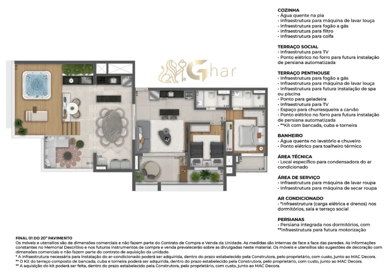 Planta penthouse 137m² 2 dormitórios 1 suíte MAC Vila Mariana São Paulo