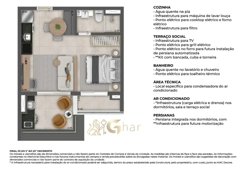 Planta apartamento studio 40m² MAC Vila Mariana São Paulo