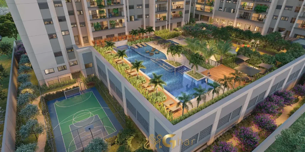 Vista aérea da área de lazer no Mooca Città Firenze em São Paulo