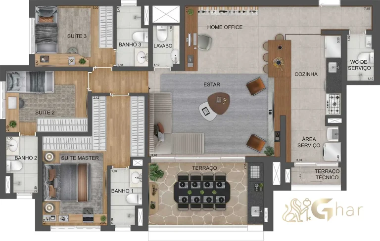 Planta apartamento 126m² no Mooca Città Firenze