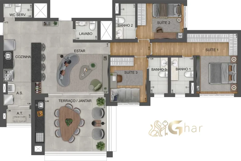 Planta apartamento 118m² padrão no Mooca Città Milano