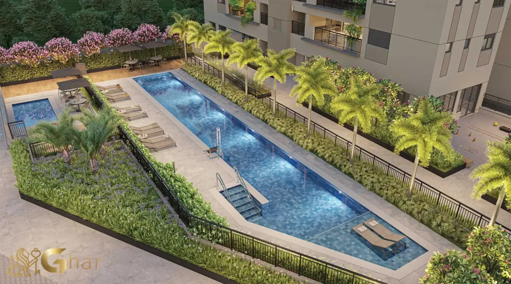 Vista aérea por drone da piscina no Mooca Città Milano