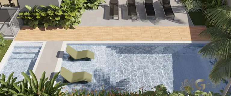 Piscina do condomínio Mundo Apto Elevato Brooklin em São Paulo