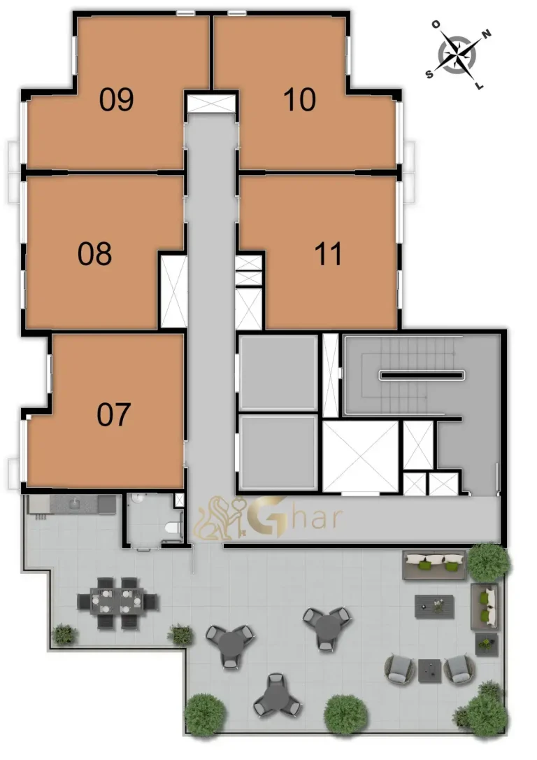 Planta dos andares com apartamentos do Mundo Apto Elevato Brooklin em São Paulo