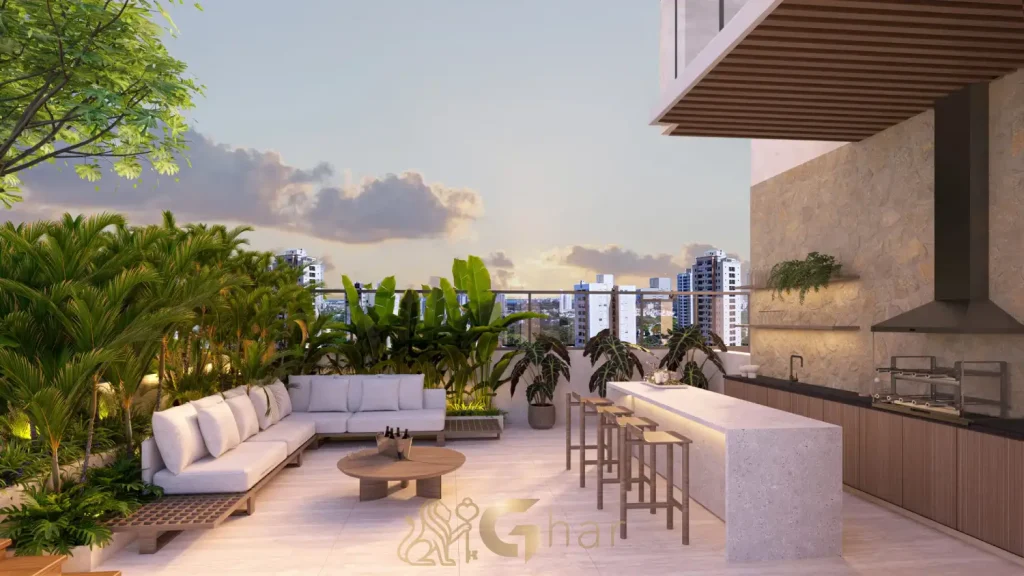 Espaço gourmet externo com churrasqueira NIK Faria Lima Pinheiros São Paulo