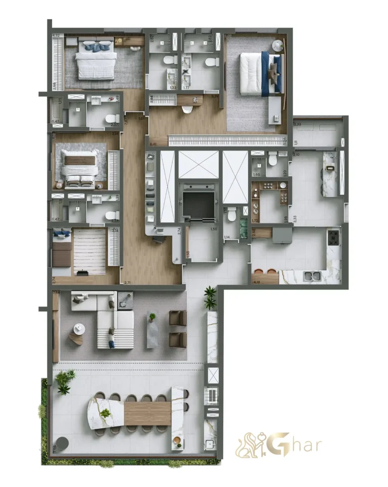 Planta do apartamento de 207m² com 4 dormitórios no Nuv Moema