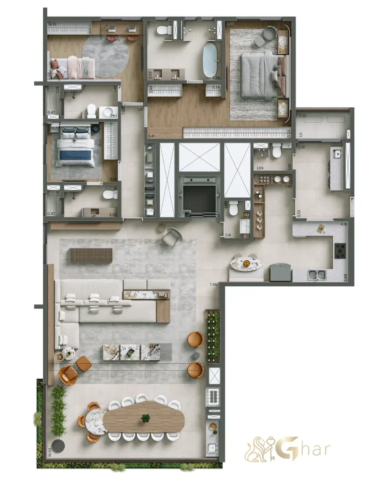 Planta com 207m² e 4 suítes no Nuv Moema em São Paulo