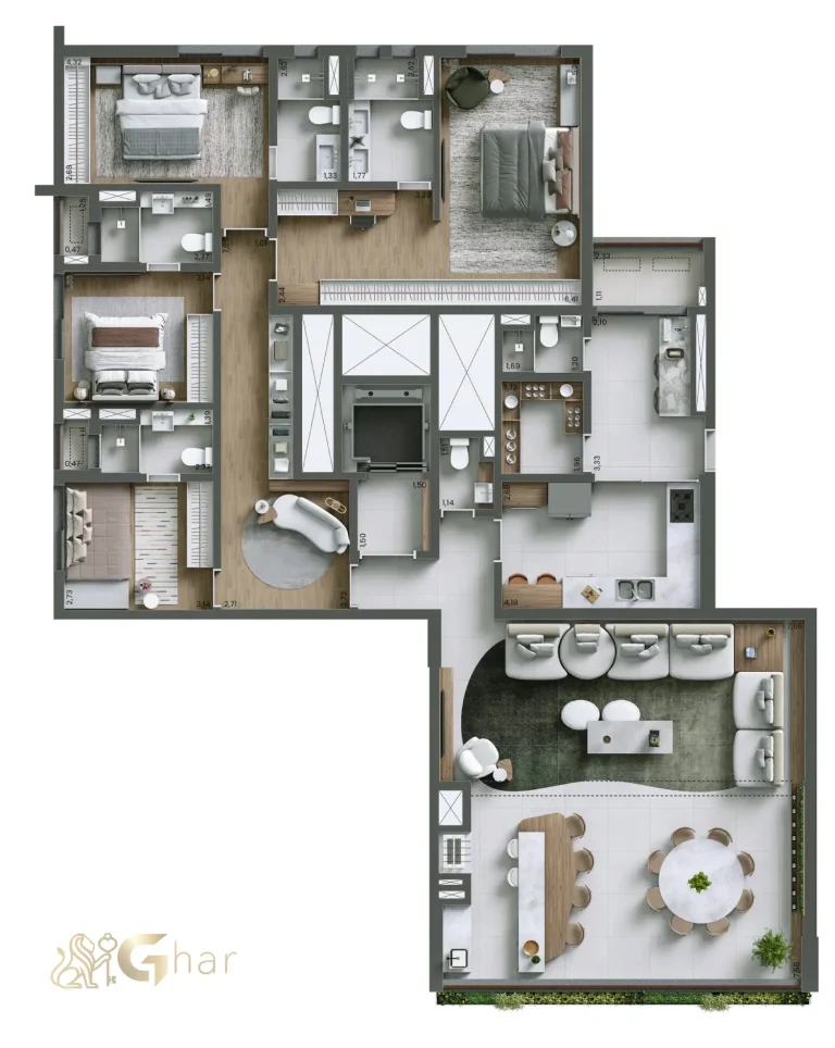 Planta do apartamento com 208m² e 4 dormitórios no Nuv Moema