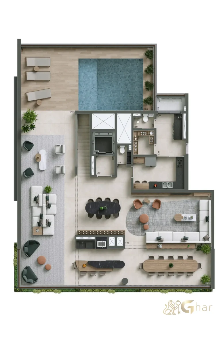 Planta superior do duplex de 445m² no Nuv Moema com 4 suítes