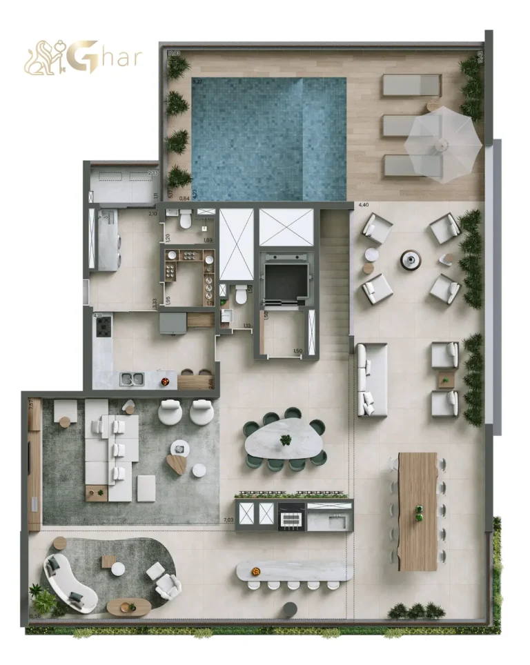 Pavimento superior do duplex de 447m² com 4 suítes no Nuv Moema