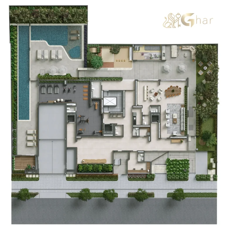 Planta do térreo do Nuv Moema com áreas comuns e lazer