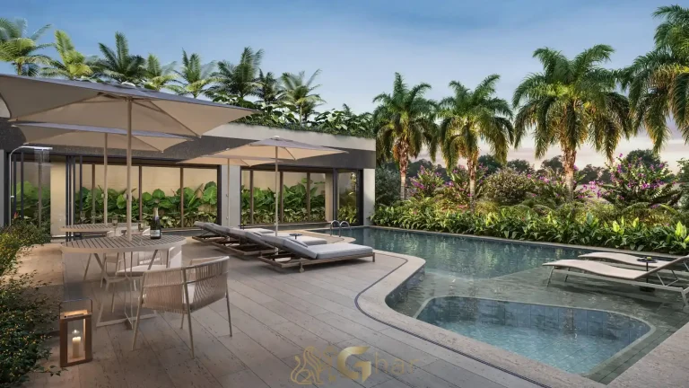 Piscina externa com solário no Nuv Moema