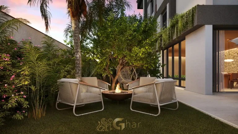 Praça com lareira ao ar livre no Nuv Moema