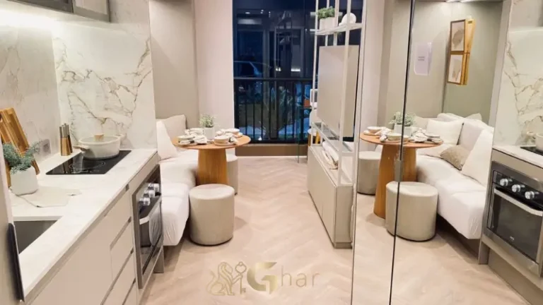 Cozinha do apartamento studio decorado de 26m² no Peak Vila Olímpia