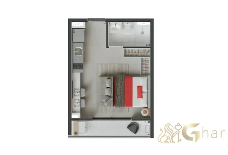 Planta do apartamento studio de 25m² no Peak Vila Olímpia