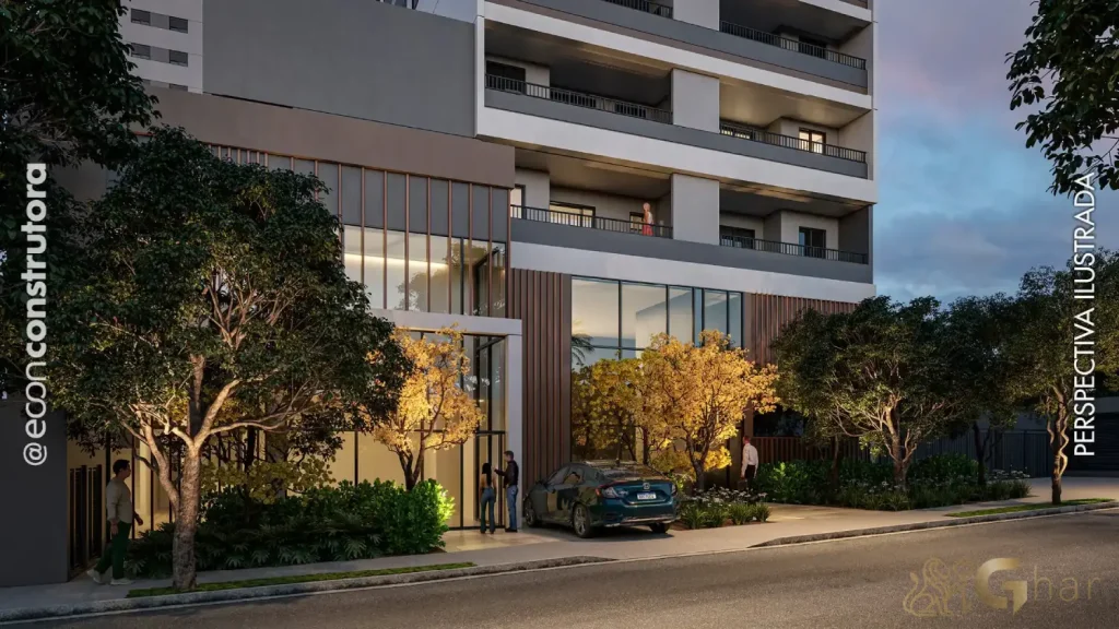 Fachada para pedestres do condomínio Peak Vila Olímpia