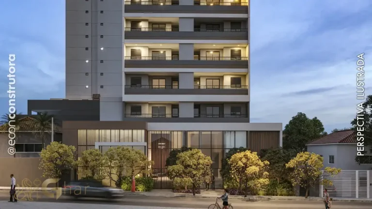 Detalhe da fachada para pedestres no condomínio Peak Vila Olímpia