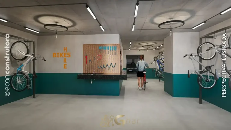 Bicicletário moderno no condomínio Peak Vila Olímpia