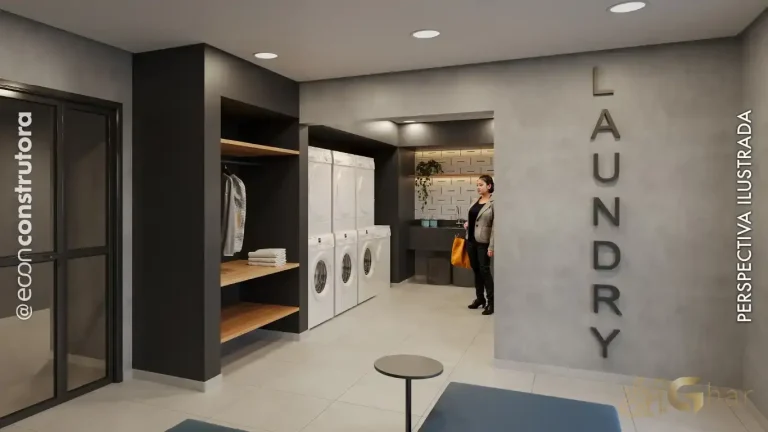 Lavanderia compartilhada no condomínio Peak Vila Olímpia