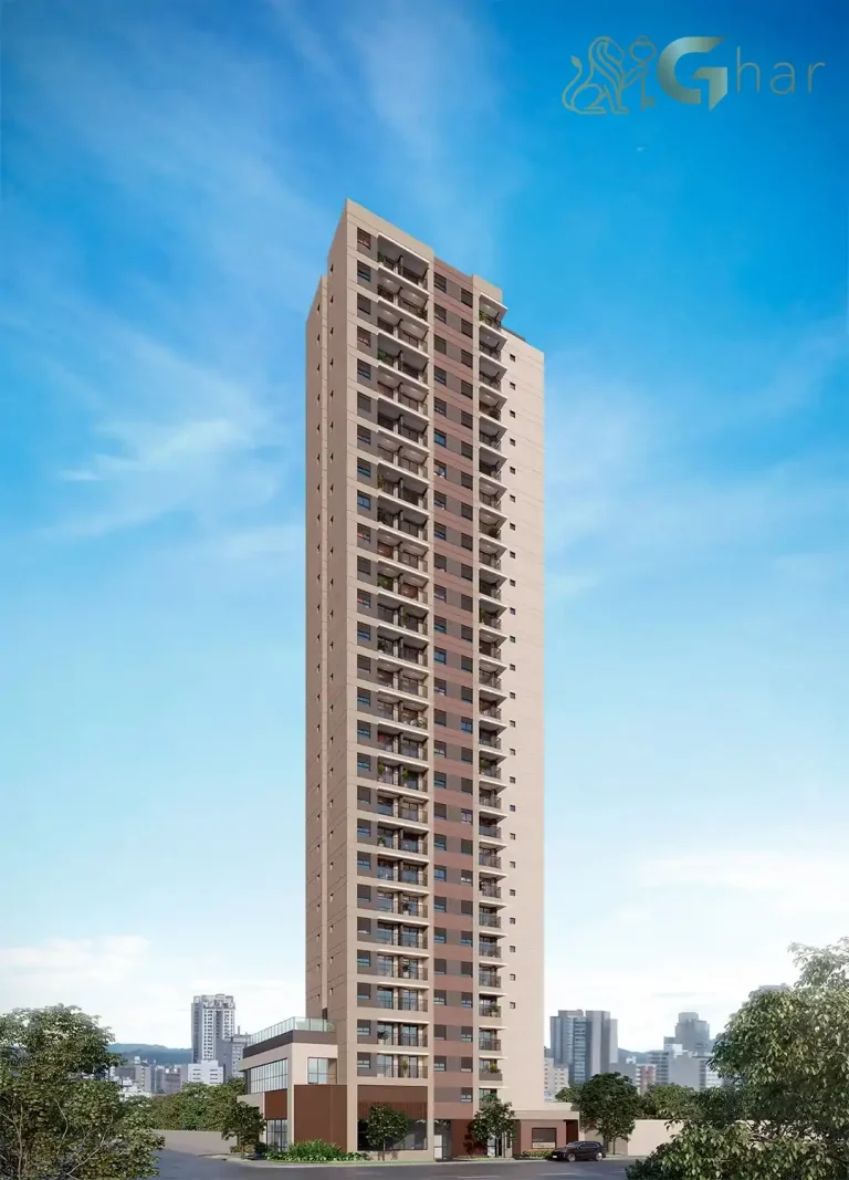 Fachada da torre residencial do QG Cardoso de Melo Vila Olímpia em São Paulo