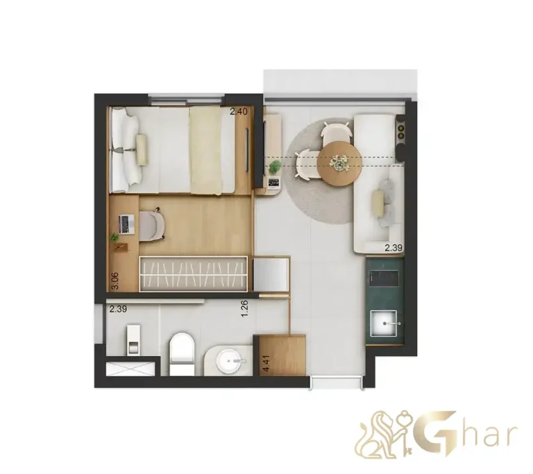 Planta apartamento 24 m² final 3 no QG Cardoso de Melo Vila Olímpia São Paulo