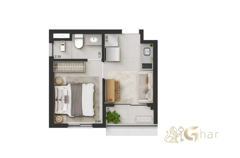 Planta apartamento 24 m² final 4 no QG Cardoso de Melo Vila Olímpia São Paulo