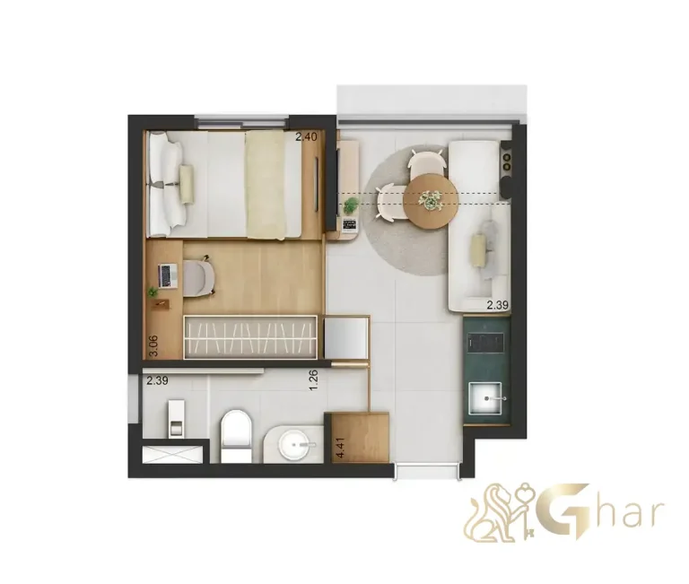 Planta apartamento compacto 24 m² final 4 no QG Cardoso de Melo Vila Olímpia