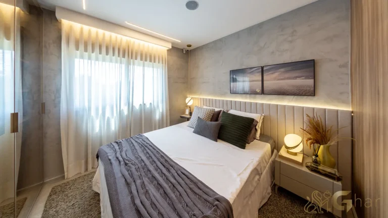 Suíte master decorada 109 m² Recanto Oliveiras Jardim das Perdizes