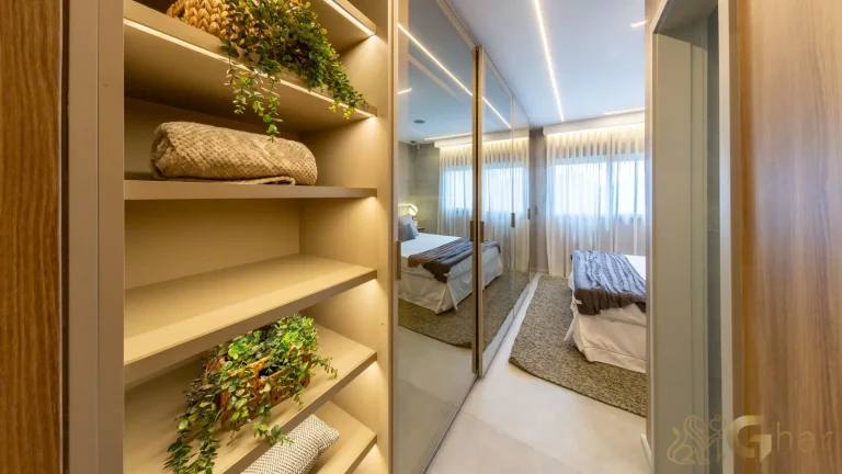 Suíte master apartamento decorado 109 m² Recanto Oliveiras Jardim das Perdizes