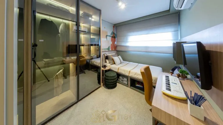 Apartamento decorado 81 m² quarto de solteiro no Recanto Oliveiras Jardim das Perdizes