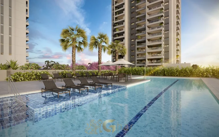 Piscina com raia descoberta no Recanto Oliveiras Jardim das Perdizes