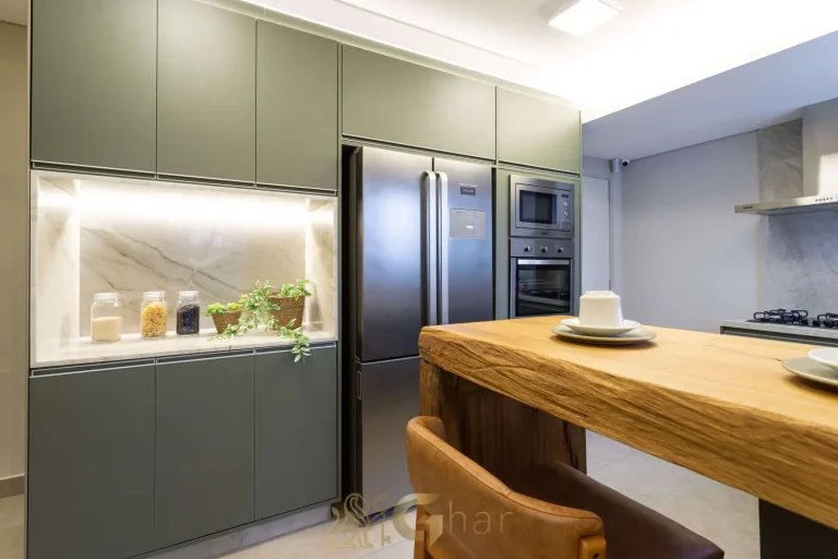Cozinha integrada no apartamento decorado Reserva Figueiras Jardim das Perdizes