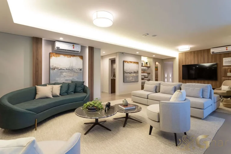 Sala de living decorada no Reserva Figueiras Jardim das Perdizes