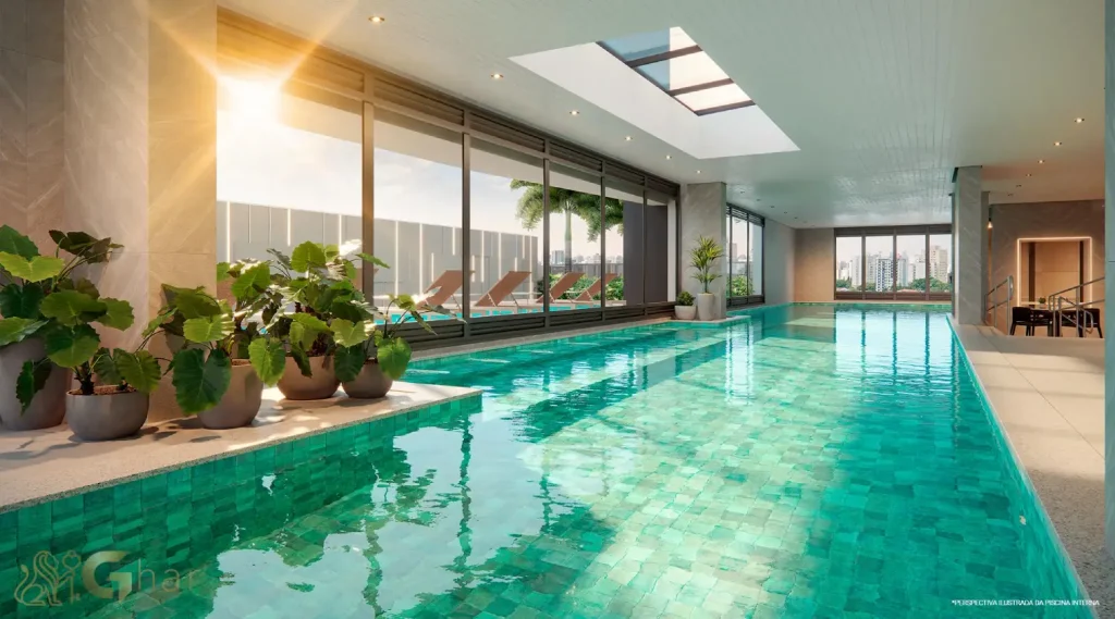 Piscina coberta no Reserva Figueiras Jardim das Perdizes