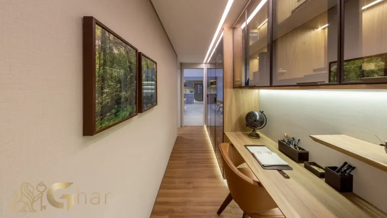 Acesso aos quartos apartamento decorado Reserva Flamboyant Jardim das Perdizes