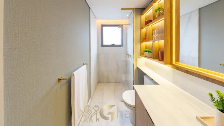 Banheiro suíte apartamento decorado Reserva Flamboyant Jardim das Perdizes