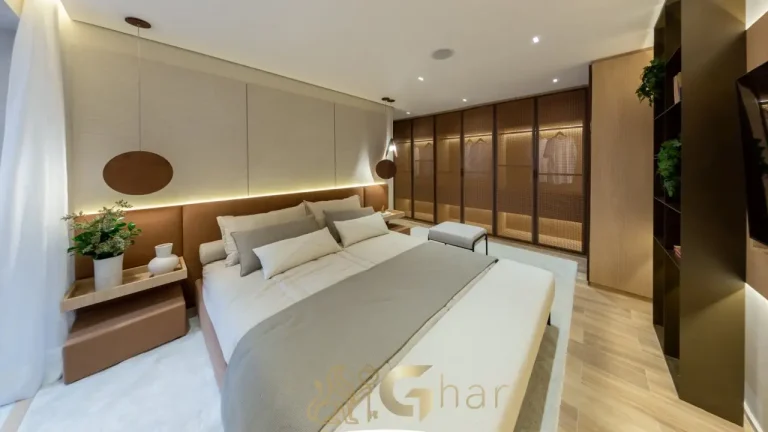 Quarto casal apartamento decorado Reserva Flamboyant Jardim das Perdizes