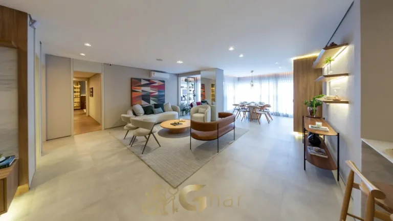 Sala apartamento 157 m² decorado Reserva Flamboyant Jardim das Perdizes