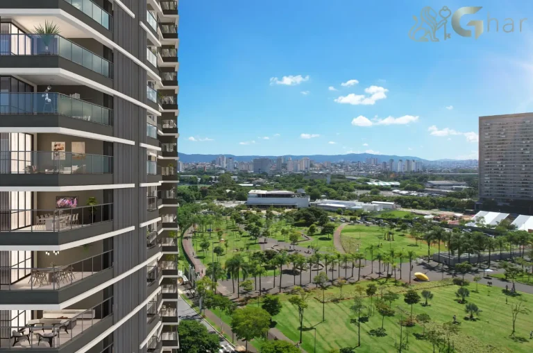 Fachada com varanda Reserva Flamboyant Jardim das Perdizes