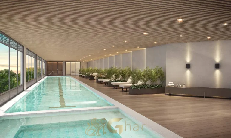 Piscina coberta no Reserva Flamboyant Jardim das Perdizes