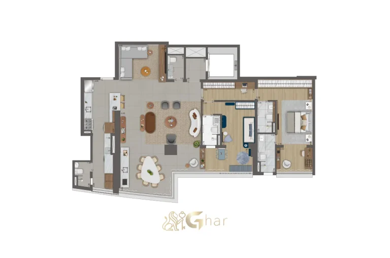 Planta apartamento 157 m² 2 suítes Reserva Flamboyant Jardim das Perdizes